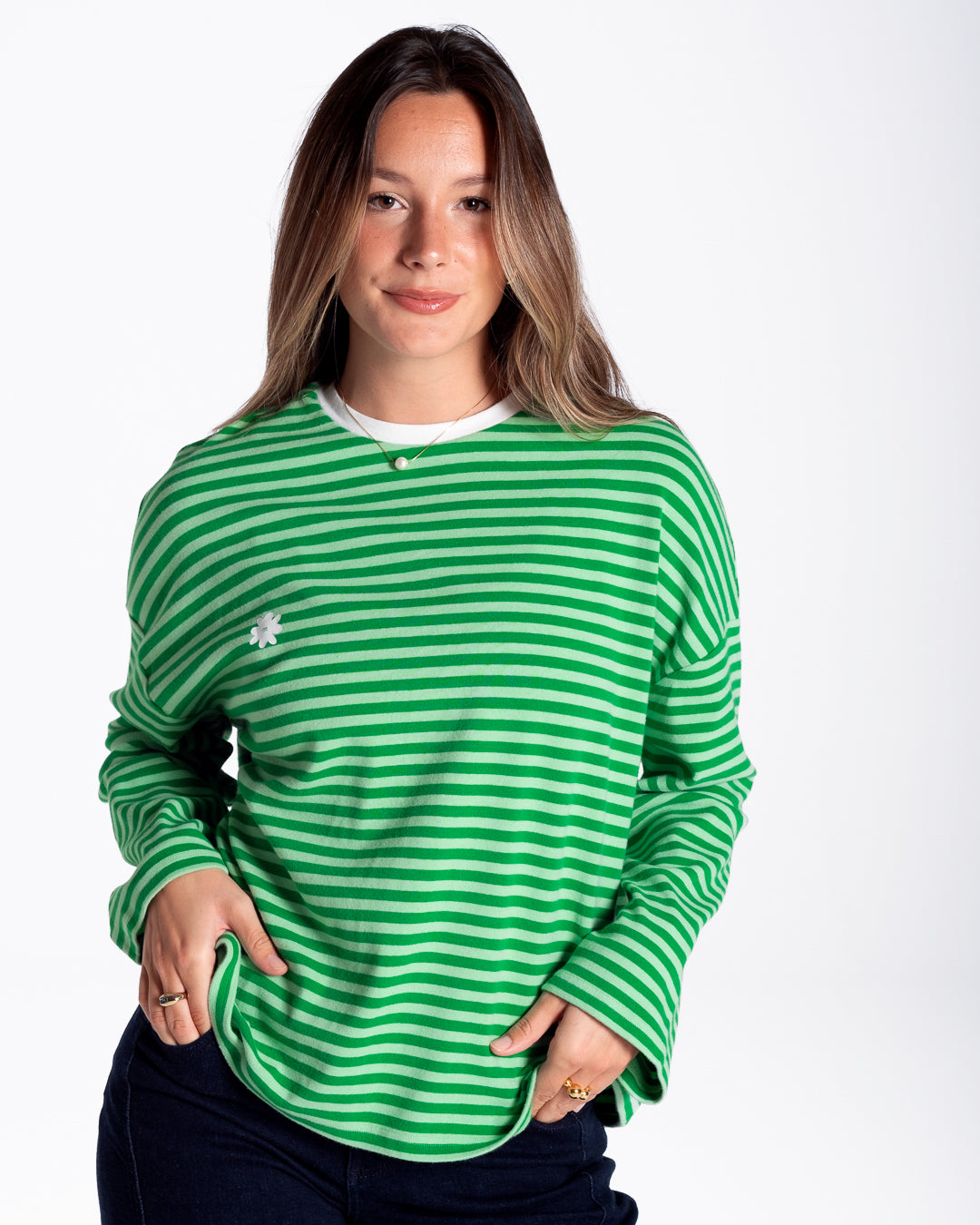 Lucia lleva la talla S y mide 1,73m